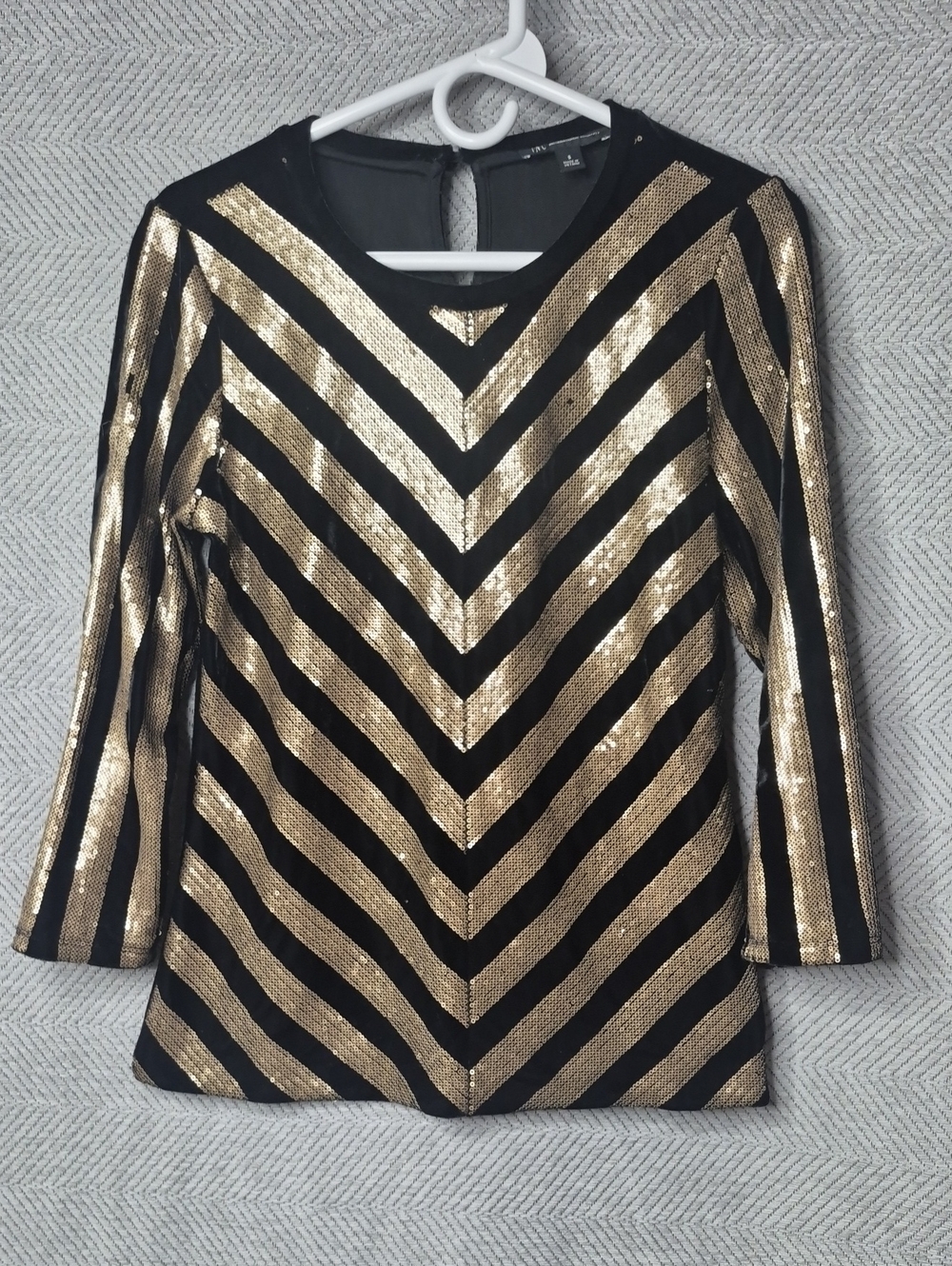 INC International Concepts Black and Gold Chevron Sequin Tunic Top